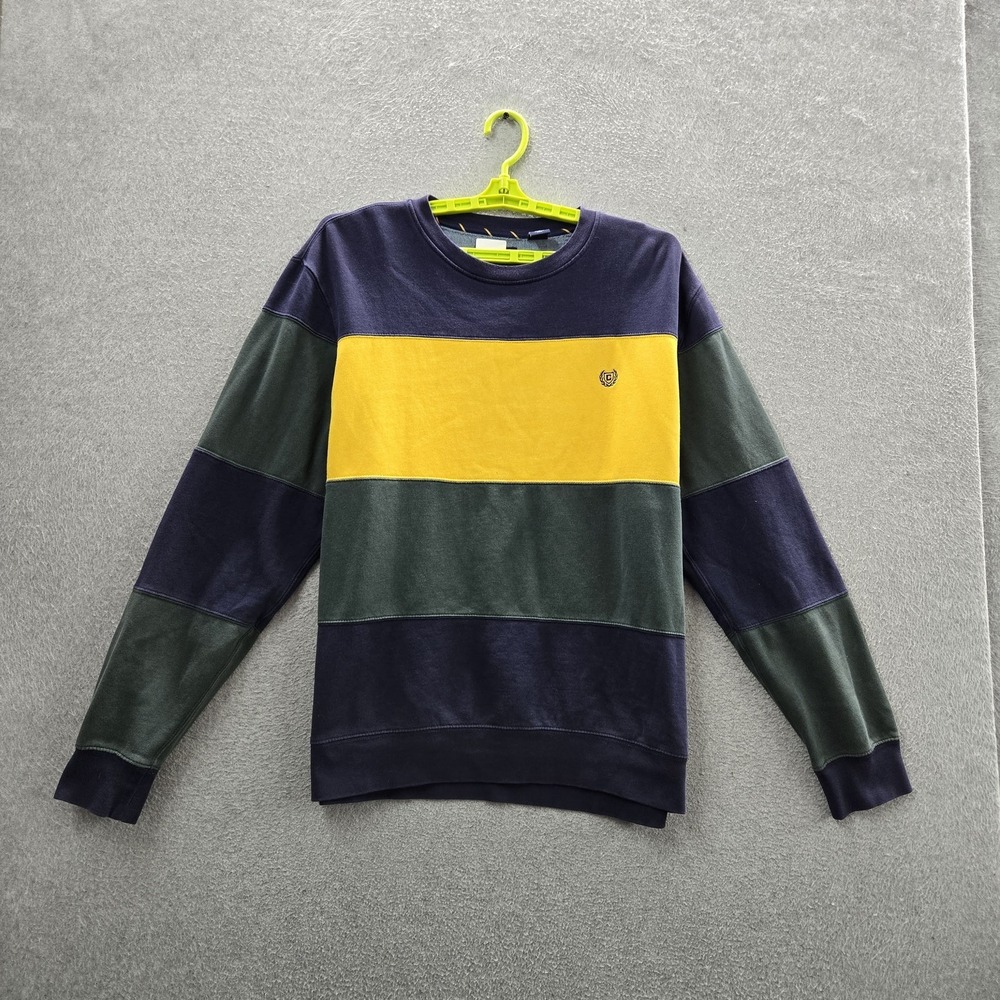 Chaps Men Sweatshirt XL Yellow Embroidered Colorblock Fleece Logo Long Sleeve
